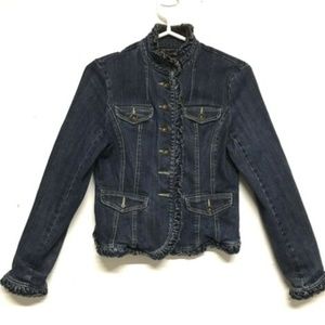 INC Petite Ruffle Edge Military Jacket Denim